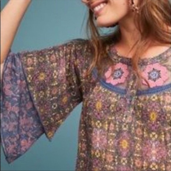 Anthropologie Postmark Ciutadella Embroidered Peasant Boho Top - Picture 3 of 14